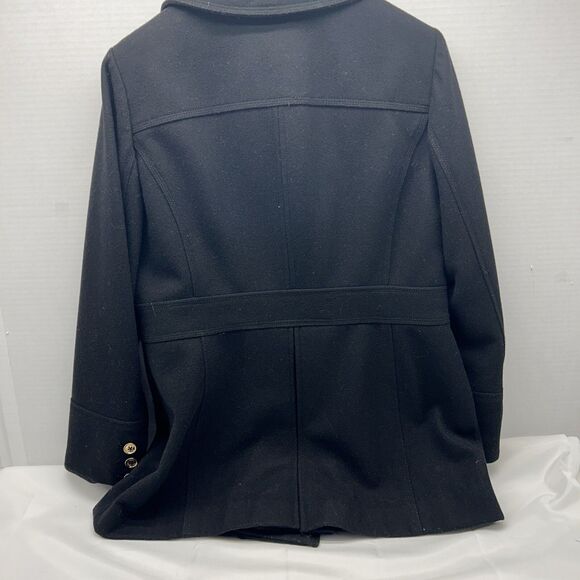 Michael Kors Black Wool Blend Coat Womens 10 Double Breasted Gold Buttons READ - Picture 2 of 8